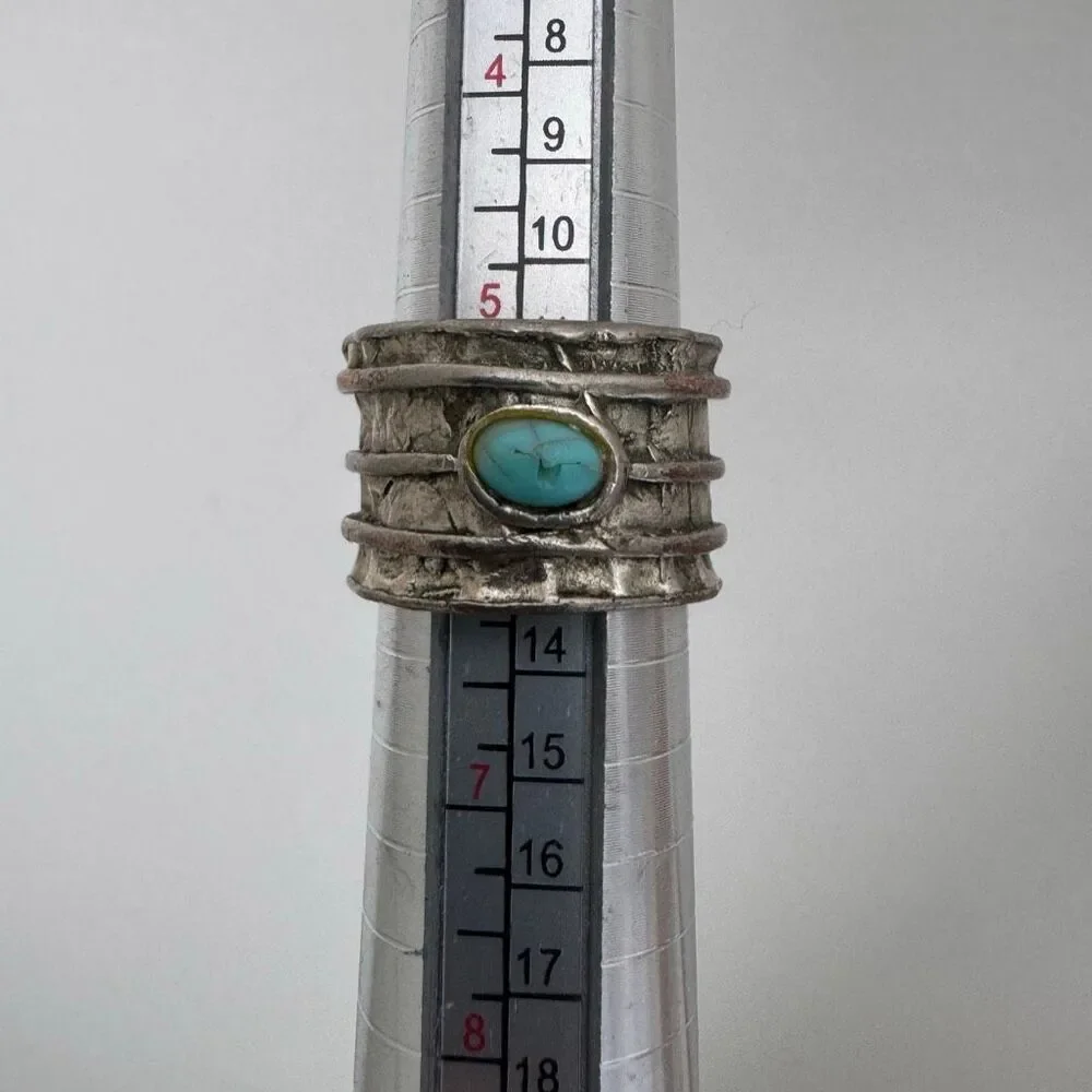 Vintage Heavy Brutalist Artesian Turquoise Statement Band Ring Size Size 6